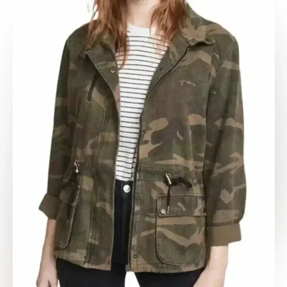 BLANK NYC Brigade Camo Military Jacket Coat Olive Army Green Brown Combo Small - Picture 4 of 6